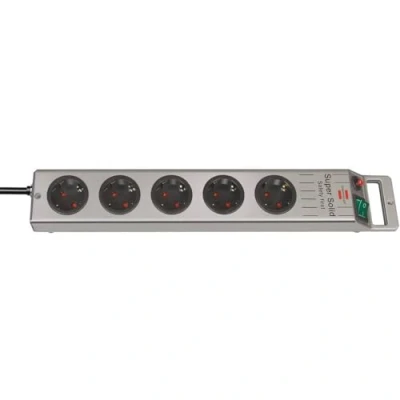 Imagen de Brennenstuhl Super Solid regleta enchufes con 5 tomas de corriente y carcasa estable policarbonato (cable 2.5 m, para interiores) plata/negro