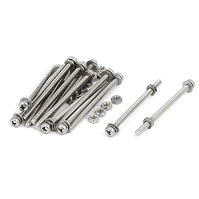 Imagen de sourcing map sourcingmap® M3 x 50 mm de acero inoxidable 304 tornillos cabeza plana Phillips tuercas arandelas w 15 conjuntos