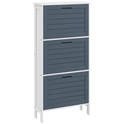 Imagen de HOMCOM Mueble Zapatero Estrecho Armario Alto con 3 Cajones Abatibles para 6 Pares de Zapatos Entrada Pasillo 53x18x108,5 cm Gris