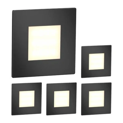 Imagen de ledscom.de 5 LED luz de escalera/plafón empotrado FEX para interior y exterior, angular, negro, 85 x 85mm, blanco cálido