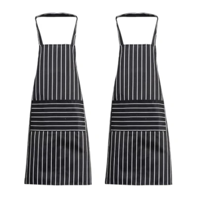 Imagen de TUONYIS 2 Piezas Delantal,Delantal de Chef,Delantal Ajustable a Rayas Blancas y Negras con Bolsillos,Delantal Cocina para Hombres Mujeres Hogar Restaurante (Negro)