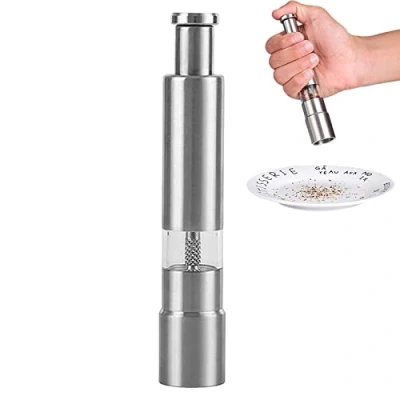 Imagen de Baogao Molinillo de Sal y Pimienta con una Sola Mano,Molinos molienda manuales Acero Inoxidable para Granos Pimienta, Sal, Especias, Conjunto/Individual