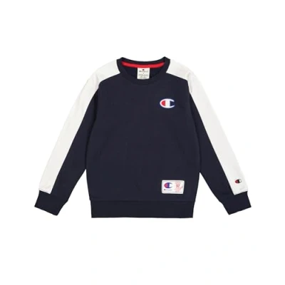 Imagen de Champion Retro Sport Crewneck LOGO Unisex Sudadera para niños, Talla: 9 10a, Navy/whtie
