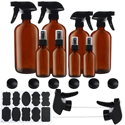 Imagen de BELLE VOUS Set Bote Spray Pulverizador Cristal Ámbar (Pack de 8) 57 455 ml Variadas Botella con Rociador Vacías Etiquetas y Tapas Aceites Esenciales, Limpieza, Aromaterapia, Perfume
