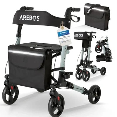 Imagen de Arebos Caminador Andador Aluminio con Ruedas 136 kg Nero Altura regulable Incluye Soporte para baston
