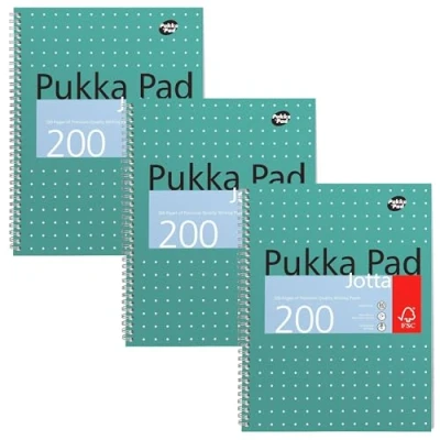 Imagen de Pukka Pads Metallic Jotta Cuaderno de espiral doble (3 unidades, A4, 200 hojas microperforadas, 80 g/m², raya 8 mm, con margen), diseño verde metalizado