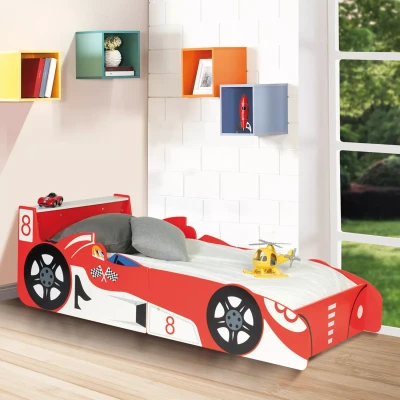 Imagen de IDMarket Cama infantil coche Fórmula 1 Teddi 70 x 140 cm, color rojo