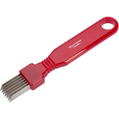 Imagen de Westmark Decorador/cortador de pepinillos con 7 cuchillas, Longitud: 16,3 cm, Acero inoxidable/plástico, Rojo/plateado, 51242260