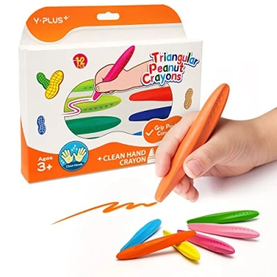 Imagen de YPLUS Crayones de Maní Triángulo Niños, 12 Colores Ceras para Niños Lavables No Tóxicos Pequeños, Corrección la Postura Escritura Colorear Suministros Arte