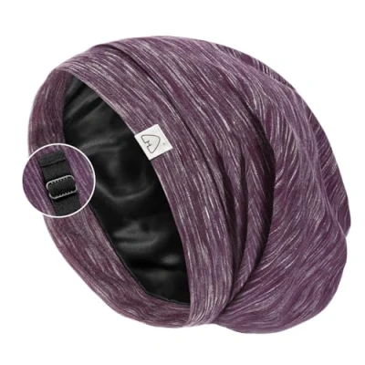 Imagen de Hat Hut gorro de seda satén para dormir, dormir ajustable cabello rizado, forro seda, mujeres y hombres (EE. UU., Alpha, L, morado)