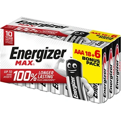 Imagen de Energizer MAX, Pack de 18+6 pilas AAA, larga duración para uso cotidiano, sin sulfatación y 10 años vida útil