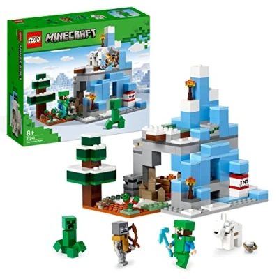 Imagen de LEGO Minecraft Los Picos de Hielo, Set Construcción, Bioma y Cueva, Mini Figuras Steve, Creeper Cabra, Espada Juguete Accesorios 21243