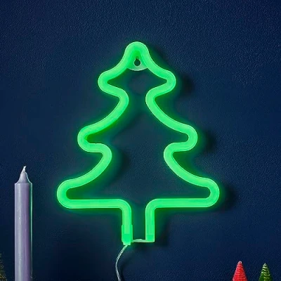 Imagen de Ginger Ray Árbol de Navidad verde neón luz chimenea decoración mesa