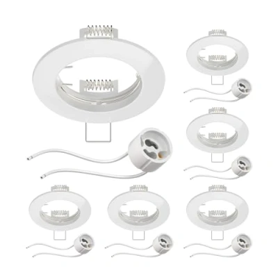 Imagen de ledscom.de 6 piezas marco empotrable en techo Circ de aluminio blanco (LED/Halógeno/GU10/MR16/PAR16/50mm) incl. casquillo GU10