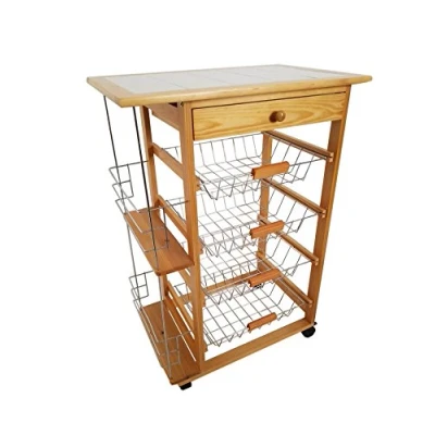 Imagen de Mueble Gestion Verdulero Frutero, Carro de Cocina con Ruedas en Color Miel 57x37x82 Oporto 5