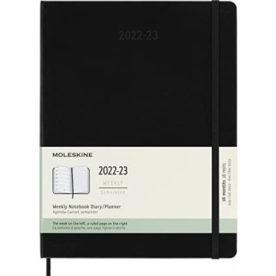 Imagen de Moleskine Agendas de 18 meses 2022 2023, Agenda Semanal con Tapa Dura y Cierre Elástico, Tamaño XL 19 x 25 cm, Color Negro