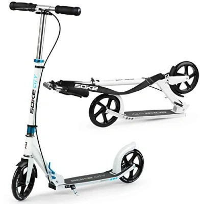 Imagen de SOKE City Urban Patinete Plegable y Ajustable Rodamientos de Carbono ABEC 9 Acero Cromado Ruedas Poliuretano 88A Cubierta Aluminio Blanco