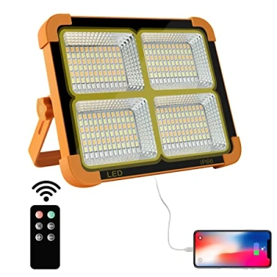 Imagen de CosyEasy Foco LED Recargable, Bateria 100W Con Control Remoto/Panel Solar/ 4 Modos de Luz/Batería Externa 16500mAh/ Base Magnética para Camping, Trabajo, Pesca