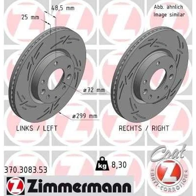 Imagen de ZIMMERMANN 370.3083.53 Disco de freno 299 25 8/5 5 114 ventilación interna, ranurado revestido MAZDA: 6 Berlina, Hatchback, Familiar