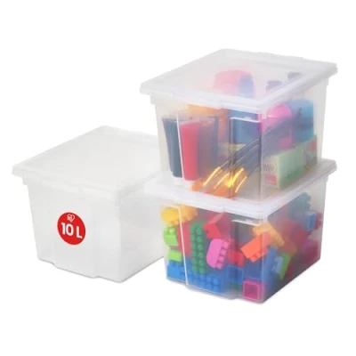 Imagen de Iris Ohyama 3 Cajas de Almacenaje Plástico Versátiles con Tapa, 10L, Transparente, Cierre fácil, Apilable, para Armario, Estante, Aula, Organizadora, Ropa, Zapatos, Libre BPA, USB S