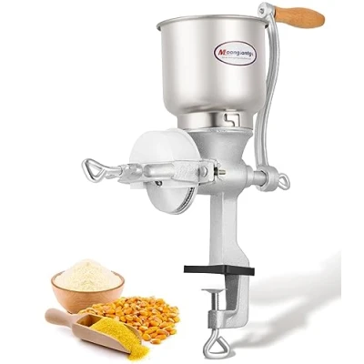 Imagen de Moongiantgo Molinillo de Cereales Manual con 13cm Tolva Grande &amp; 4cm Abrazadera Mesa, Finura Molienda Ajustable, Molino Mano Hierro Fundido, para Nuez, Café, Semillas, Maíz, Especias