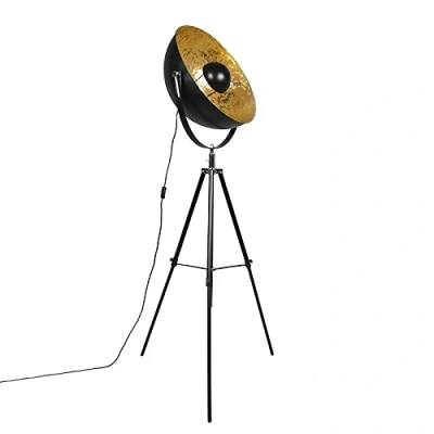 Imagen de QAZQA Moderno Trípode industrial negro/oro MAGNA 50 Eglip Acero Redonda/Alargada Adecuado para LED Max. 1 x 40 Watt