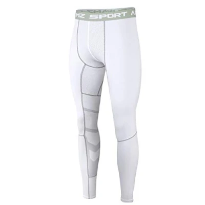Imagen de AMZSPORT Pantalones Deportivos de Entrenamiento para Hombre Medias Compresión Secado Rápido Base Blanco S