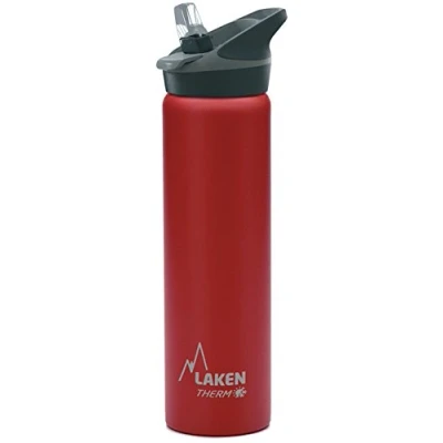 Imagen de Botella de Agua Térmica al Vacío Acero Inoxidable Doble Pared Laken (0,75L Rojo) Tecnología 24 Horas Frío Ideal para Trabajo o Deporte Cierre Hermético y Uso Vertical