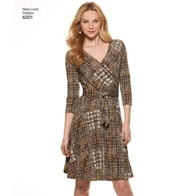 Imagen de New Look Tamaño a 8 10 12 14 16 18 20 &quot;Sólo 4 Knits 6301 Patrón de Costura (Tallas Mock Wrap Knit Vestidos, Multicolor