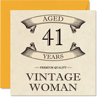 Imagen de Stuff4 Tarjetas de cumpleaños vintage para mujeres 41 años, divertida tarjeta mamá, hermana, esposa, novia, amiga, prima, tía, 145 mm x mm, felicitación