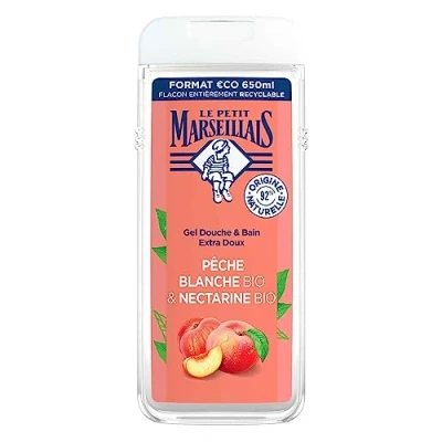 Imagen de Le Petit Marseillais Gel de Ducha Corporal Extra Suave, Melocotón Blanco y Nectarina BIO, Hidrata Refresca, para Piel Sensible, con Ingredientes Naturales Envase Reciclable Recargable, 650ml