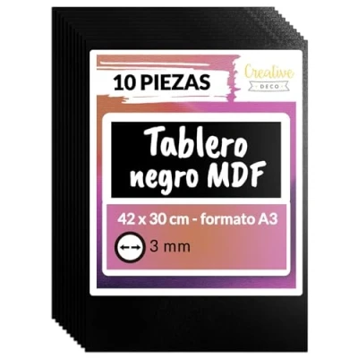 Imagen de Creative DECO 10 x A3 MDF Tablero Madera Negro 420 300 3 mm Corte por Laser, CNC Router, Modelado, Calado, Bricolaje, Manualidades