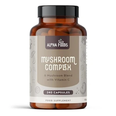 Imagen de Complejo de Hongos 240 Cápsulas Veganas Setas Funcionales con Vitamina C y Zinc Melena Leon (Lions Mane), Reishi, Shiitake, Maitake, Chaga Cordyceps Sistema Imune Defensas Alpha Foods