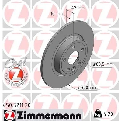 Imagen de ZIMMERMANN COAT Z 450.5211.20 Disco de freno 300 10 6/5 5 108 macizo revestido JAGUAR: E Pace, LAND ROVER: Discovery Sport