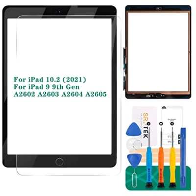 Imagen de pantalla táctil para iPad 9ª generación 9 A2602, de repuesto 10.2 2021, digitalizador A2603, A2604, A2605, panel sensor vidrio (con botón inicio) (negro)