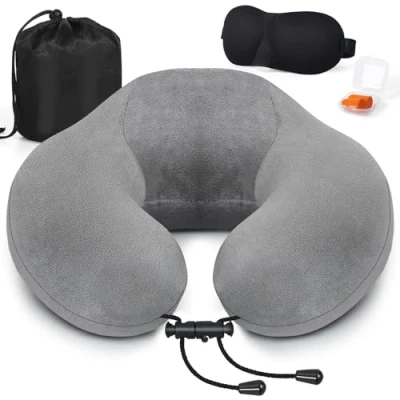 Imagen de Zepphi Almohada de Viaje para Cuello, Viscoelástica Espuma, Cervical Oficina Avión Tren Coche Viajando, Cojin Cuello con Máscara Ojos, Tapones y Bolsa