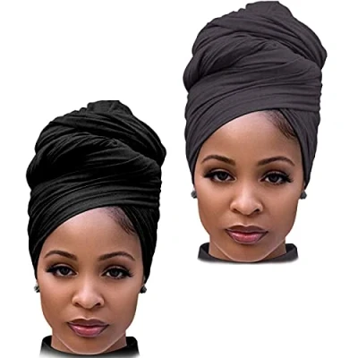 Imagen de DRESHOW Envoltura de Cabello para Mujeres Negras Pañuelo Cabeza Estirable Turbante Largo Suave