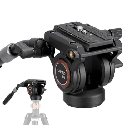 Imagen de Cabezal de Fluido, trípode cámara Video Cayer H6 Arrastre Fluido para Canon Nikon Sony Olympus Panasonic DSLR, con Tornillo Montaje 3/8 &quot;y 1/4&quot;, manija 2 Secciones