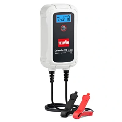Imagen de Telwin 807608 Defender 20 Cargador y Mantenedor Electronico para Baterias de 12/24V, Pantalla LCD