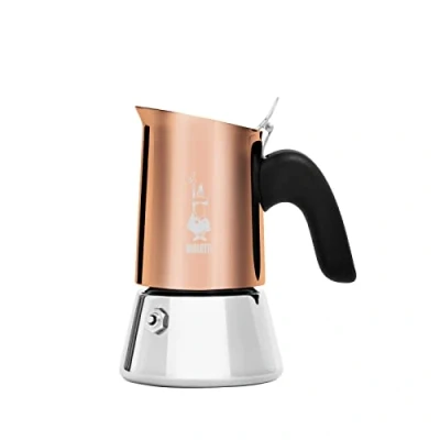 Imagen de Bialetti Nueva cafetera Venus de 2 tazas, mango antiquemaduras, no apta para inducción, tazas (85 ml), acero inoxidable, color cobre, potencia: 3600