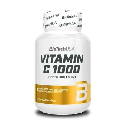 Imagen de BioTechUSA Vitamin C 1000 + BioFlavonoids Múltiples Fuentes Apoyo Inmunológico Rosa Mosqueta, Flor de Saúco y Limón, 30 tabletas