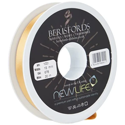 Imagen de Berisfords NewLife Cinta de satén 15 mm 678 Color Oro Miel 100% Reciclado, Carrete 20 m, Dorado Claro