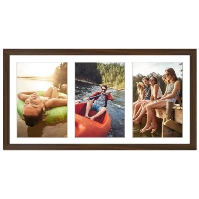 Imagen de Americanflat Marco de Fotos Collage en MDF Nogal 20 x 41 cm 3 13 18 Formatos Horizontal y Vertical, Vidrio Resistente a los Golpes Incluye Accesiorios Colgado