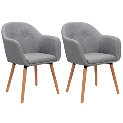 Imagen de WOLTU Sillas de Comedor Pack 2, Silla Cocina Tapizadas en Lino, Ergonómicas con Respaldo y Brazos para Salón Dormitorio, Estilo Nórdico, Patas Madera, Gris Claro, BH94hgr 2