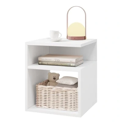 Imagen de EUGAD Mesilla de Noche con Compartimentos Abiertos, Mesita Dormitorio, 35x35x41,5 cm, Mesa Auxiliar Salón, Moderna para Cama, Sofá, Blanca, 0002CTG