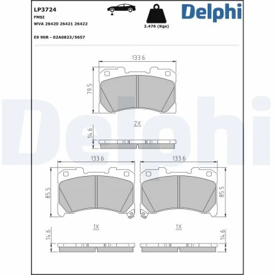 Imagen de DELPHI LP3724 Juego de pastillas freno con avisador acústico desgaste sin chapa antichirridos accesorios TOYOTA: Yaris IV