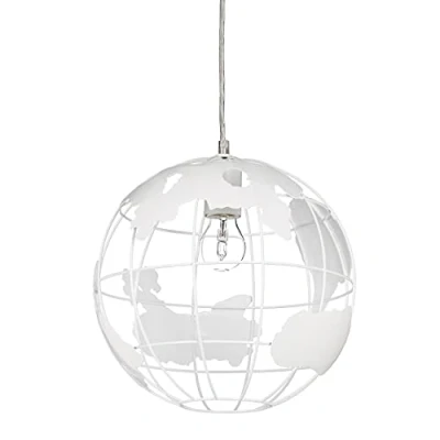 Imagen de Relaxdays Lámpara de techo, Globo terráqueo, Diseño, Ajustable, Metal, Blanco, diámetro 30 cm