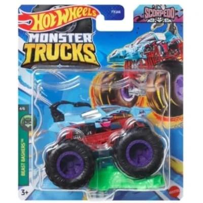 Imagen de Hot Wheels Monster Trucks Nuevo para 2024 escala 1:64 (Blue Scorpedo 4/6 Beast Bashers)