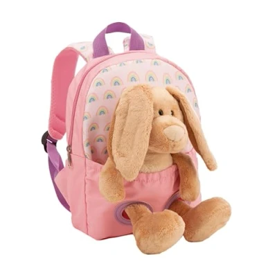 Imagen de NICI mochila 21x26cm con conejo de peluche 25cm rosa claro juguete suave y desmontable Bolsa jardín infantil felpa para niños niñas 61763