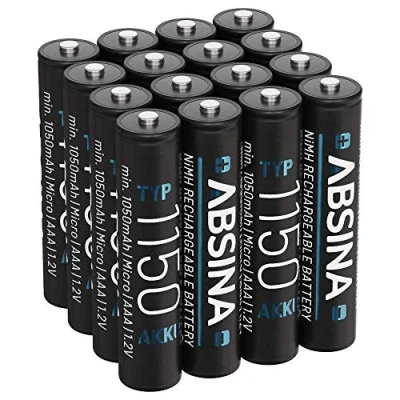 Imagen de ABSINA 16x Pilas Recargables AAA 1150 NiMH 1,2V &amp; al Menos 1050 mAh Baterías para Dispositivos de Alto Consumo Pila Recargable teléfonos